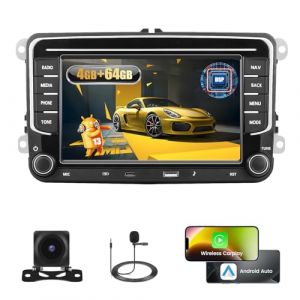 Fuluku 4+64G Android Autoradio pour VW Golf 5 6 Polo Tiguan Passat Touran Caddy T5 Trasporter Skoda Wireless Carplay&Android Auto, 7'' IPS Ecran Radio USB/Type-C/Bluetooth 5.0/GPS/Caméra de Recul/FM (Fuluku Direct, neuf)