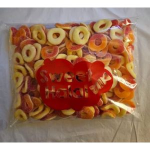 Bonbons rondelles anneaux p&ecirc;ches G&eacute;lifi&eacute;s Halal Assortis, Sachet 1kg, Multicolore sucr&eacute; l&eacute;g&egrave;rement acidul&eacute;, Go&ucirc;t Fraise, 180 Pi&egrave;ces, Format Familial pour F&ecirc;te et Ev&egrave;nement, Candy bar et bar &agrave; bonbons (SWEET HALAL - BONBONS VEGAN, HALAL, SANS GLUTEN, neuf)