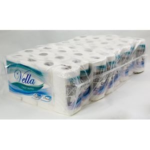 Vella Pack économique de 64 rouleaux de papier toilette - Double épaisseur - Blanc - Fibres en cellulose - 250 feuilles par rouleau (de facto, neuf)