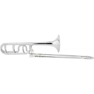 Classic Cantabile MardiBrass Trombone Quart en ABS - Accord Bb/F - Coulisse en fibre de verre - 850g léger - Perçage : 13,9 mm - avec embouchure et housse - argent (Maison de la musique Kirstein, neuf)