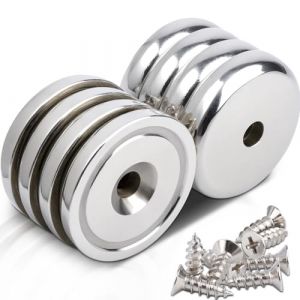 Lot de 8 aimants puissants avec trou - 45 kg de force - 36 x 7 mm - Aimant en néodyme rond avec trou - Aimant en néodyme extra puissant à visser - Aimant en pot à tête fraisée avec vis (Anelueeoo, neuf)