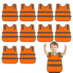 PORFOYO Lot de 10 Gilet de S&eacute;curit&eacute; pour Enfants, Gilet Securite Enfant, Gilet de S&eacute;curit&eacute; Enfants, Gilet Fluo Enfant, Gilet Reflechissant Enfant pour &eacute;cole, Sport, Course &agrave; Pied, V&eacute;lo (Orange) (IKSETERATA, neuf)