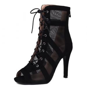 Femmes Gladiateur Sandales Respirant Danse Heels Strappy Peep Toe Dentellets Zipper Burju Danse Heels Class Chaussures Stiletto Black Size 35 (XIN Fashion, neuf)