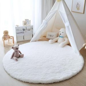 Tenekee Tapis Rond Blanc Salon Moderne Descente de lit Chambre Grande Tapis Antidérapant pour Maison Salon Chambre Enfant (Blanc, 80cm) (aqcache, neuf)