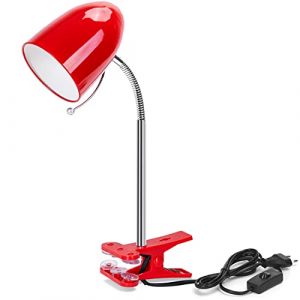 Aigostar Lampe Pince de Lecture R&eacute;tro，Lampe de Bureau &agrave; clip， Ampoule Non Incluse，Lampe de Chevet Enfant Compatible Ampoule LED E27 (Max 11 W)，Col de Cygne Flexible R&eacute;glable ， Travail， Etude，Rouge (AIGOTECH, neuf)