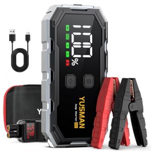 YUSMAN Booster Batterie Voiture 6000A, 12V Démarreur Voiture (Jusqu’à All Essence & 10L Diesel),Jump Starter avec Pinces de Sûreté Intelligentes,QC3.0, Lampe à LED, Grand Écran LCD (YUSMAN Boutique, neuf)
