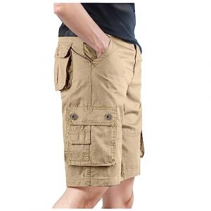 Pantalon Cargo Treillis Militaire Homme Short Baggy De Travail Vêtements Shorts Et Bermudas Pantacourt Été Bermuda avec Élastique À La Taille Tactique Camouflage Long Grande,Kaki,3XL (aodsko, neuf)