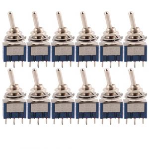 CESFONJER 12 Pièce Mini Interrupteur à Bascule, AC 125V 6A ON-OFF-ON 3 Broches 3 Position SPDT Interrupteur a Bascule Autobloquant pour Pièces D'auto Bleu (CESFONJER-FR, neuf)