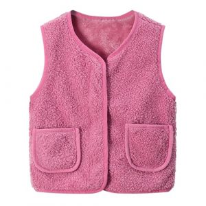 LAEMILIA Gilet sherpa pelucheux pour petits gar&ccedil;ons et filles, couleur unie, sans manches en fausse fourrure pour l'automne et l'hiver - Gilet d'ext&eacute;rieur en polaire chaude avec poches, rose, 5-6 ans (LAEMILIA, neuf)