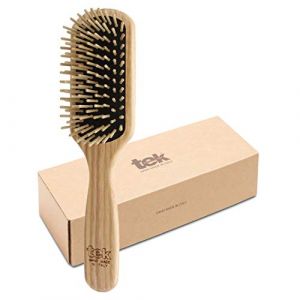 TEK - Brosse Rectangulaire Moyenne à Picots Courts en Bois de Frêne, Fabriqué à la Main en Italie, pour Cheveux Fins ou Lisses - 22 x 5.5 cm (Bema Capelli, neuf)