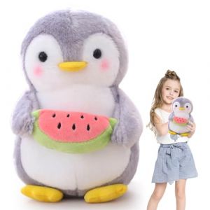 Fouvin Peluche pingouin avec pastèque, 25 cm, doudou mignon, à câliner et à jouer, cadeau pour filles, garçons, enfants, adultes (Fouvin, neuf)