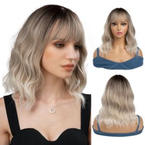 Perruque Pour Femme Perruque courte ondulée avec frange perruque courte gris ombré perruque naturelle for femme adaptée au Cosplay Cosplay Perruque Lace Front Ondulée En Cheveux Naturels (zhenzhenk, neuf)