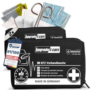 Upgrade4cars 2 x Trousse de Premiers Secours pour Voiture, Maison, Voyage, Randonnée, etc. - Kit Médicale Complète 2025 Noir Sac d'Urgence Toute l'Europe (upgrade4cars, neuf)