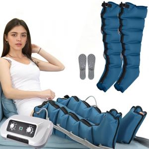 Pressothérapie jambes et abdomen, bottes de pressothérapie jambes, 6 chambres Machine de massage Drainage Lymphatique Circulation, 0-30 min, 0-240 Mhg réglables (bleu, 2 jambes L) (hhh-jhh, neuf)