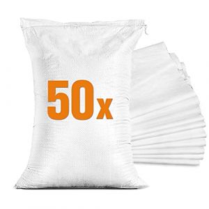 50 Sacs anti inondation – Sac à gravats chantier – Sac de sable barriere porte de garage (60 x 40 cm) Blanc (Naruba Media, neuf)
