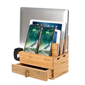 iCozzier Bamboo Station de Charge de Bureau pour Plusieurs appareils Dock Station Watch Organisateur de avec tiroir pour Watch, Pods, Pad, Smartphones, tablettes, Kindle (iCozzier, neuf)