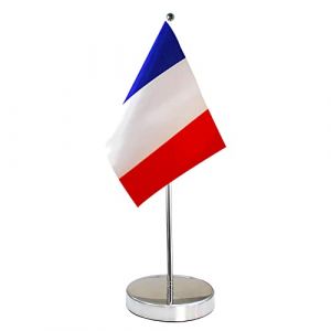 Drapeau de Table France 9 "x 6" - Petit Drapeaux de Bureau Fran&ccedil;ais Contient M&acirc;t de Drapeau et Pi&eacute;destal (QSUM DISPLAY, neuf)