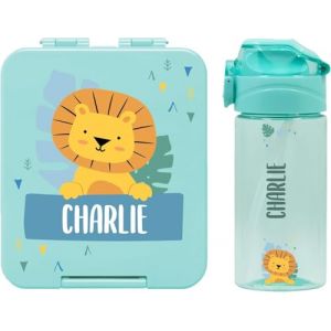 BIENMARQUER - Coffret avec gourde personnalisable pour enfants et boîte à goûter personnalisée en plastique pour enfants - Gourde avec paille, capacité 450 ml - 100% sans BPA (Bleu turquoise) (bienmarquer, neuf)
