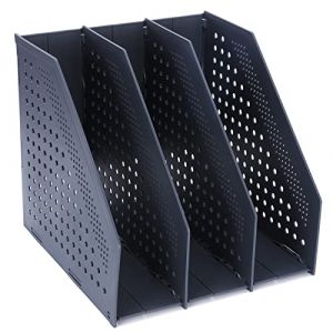 FRETONBA Porte-revues pliable, Porte Revue Bureau avec 3 Compartiments, Classeurs à Revues de Grande Capacité, Rangement Papier Vertical A4, Gris foncé (FRETONBA, neuf)