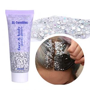 GL-Turelifes Gel Pailleté Chunky pour Corps, Festival, Cosmétique Visage Cheveux Ongles, Maquillage Sirène, Fard À Paupières Longue Durée Étincelant 50 ml (#05 Argent) (GL-Turelifes, neuf)