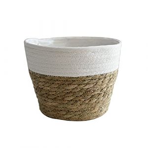 Koomuao Pot de Paille Panier à Plantes Tressé Panier de Rangement pour Pots de Fleurs Jonc de Mer Panier de Jardinière pour Plantes Succulentes Décoration Intérieure ou Extérieure (Blanc, Moyen) (Koomiao, neuf)