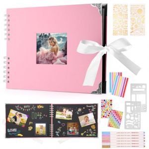 DazSpirit Album Photo Blanc Pages Scrapbooking Album 29,5 X 21Cm Livre Scrapbooking Avec 6 Stylos M&eacute;talliques, Pour 160 Photos, Livre D'or Pour Anniversaire Et Mariage (Rose) (INSYU, neuf)