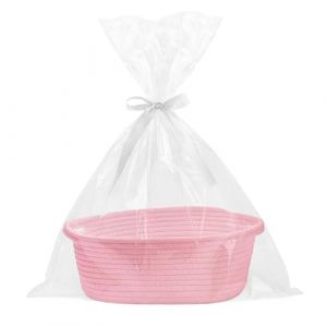 Corbeille cadeau, panier cadeau vide, panier tress&eacute; avec 3 sacs cadeau transparents et 3 rubans de couleur pour Halloween, Thanksgiving, No&euml;l, rangement (Rose) (domlex, neuf)