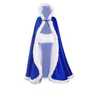 BEAUTELICATE Femme Cape &agrave; Capuche Longue Fausse Fourrure Manteau Poncho avec Capuchon Vintage Chaude pour Femme Mari&eacute;e Mariage De Hiver No&euml;l Halloween M&eacute;di&eacute;vale Carnaval Deguisement Royal Blue, 140cm (BEAUTELICATE-FR, neuf)