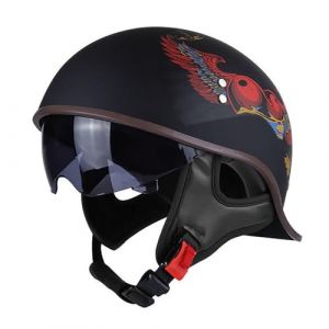 EBAYIN Casque Bol Demi-Casque Moto Vintage Harley Casque Demi Jet Coque Moto éLectrique Scooter Hommes Et Femmes é Quitation Casque Jet Cruiser Chopper Crash Helmet Homologué ECE,H-XL=(61~62cm) (GAOSHUXIA666, neuf)