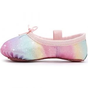 Chaussures de ballet pour fille - Paillettes - Chaussures de danse - En cuir - Semelle complète - Pour enfants et tout-petits - Pour la danse, la performance, la gymnastique, Arc-en-ciel, 32 EU (Aiseyi Shop, neuf)