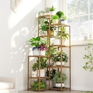 Bamworld Étagère d'angle pour plantes d'intérieur et d'extérieur de 138,9 cm de haut, grande table en bois pour plusieurs plantes, terrasse, balcon, jardin, bureau, décoration d'intérieur (Bamworld, neuf)