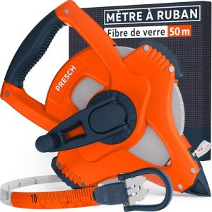 Presch Mètre Ruban 50m – Décamètre en Fibre de Verre résistant – Retour Rapide 3:1 – Verrouillage par Manivelle – Maintien sûr avec crochet multifonctions - Mètre enrouleur, Ruban d'Arpenteur (Presch, neuf)