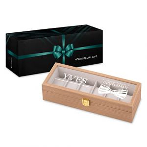 Maverton Bo&icirc;te &agrave; 6 montres personnalis&eacute;e en bois - 31 cm x 11 cm x 8 cm - Coffret pour une collection de montres - Cadeau pour collectionneurs - Pour homme - N&oelig;ud papillon (MAVERTON, neuf)