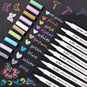 Lypumso Marqueurs Métalliques Feutres, 10 Couleurs Stylo Metallique Paillette à Brosse Douce 1-2mm pour Scrapbooking, Peintures, Albums de Mariage, Stylo Feutre pour Cahiers, Photo, Bois, Porcelaine (yytian Direct, neuf)