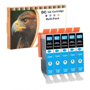 D&C CLI 521 Cartouches d'encre compatibles pour Canon CLI-521 C pour Canon Pixma IP3600 IP4600 IP4600X IP4700 MP540 MP550 MP560 MP620 MP630 MP640 MP640R MP980 MP990 MX860 MX870 (5 Cyan) (LOSMANN, neuf)