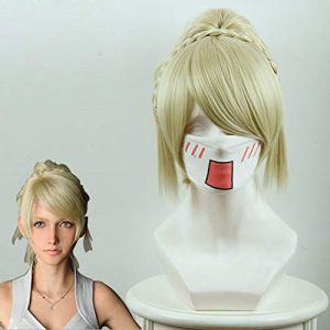 LINLINCD Perruque de cosplay Final Fantasy XV Lunafrena Nox Fleuret - 30 cm de long - Cheveux synthétiques lisses - Perruque de jeu - Costume de fête - Blonde - Fantaisie finale (qiu lai shan mao hang, neuf)