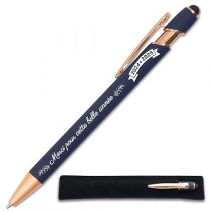 Stylo Merci pour cette année 2024-2025 - Idée cadeau fin d'année scolaire Maitresse, Atsem, collègue - Stylo tactile personnalisé gravé en métal + étui tissus (Bleu profond) (StarMaker, neuf)
