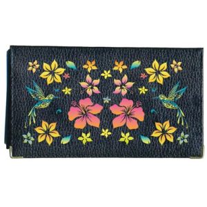 Syl'la Colibri Hibiscus Orange Porte Chequier en Cuir pour Femme Noir Personnalise avec prenom (sylla city, neuf)