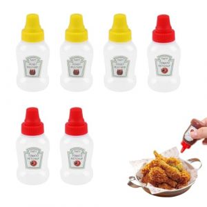 Mini Flacon Souple 6 Pièces Mini Vinaigrette Récipient Sauce Salade, Contenu Vinaigrette 25ml, Pot Sauce Plastique avec étiquettes pour Sauce Soja, Ketchup, Vinaigrette (YKMY-EU, neuf)