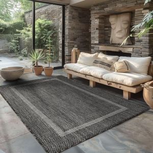 Carpettex Tapis d'ext&eacute;rieur r&eacute;sistant aux intemp&eacute;ries, 160 x 230 cm, aspect sisal noir, id&eacute;al pour balcon, jardin, terrasse et comme tapis de cuisine, lavable, tiss&eacute; &agrave; plat, imperm&eacute;able, facile (Carpettex, neuf)