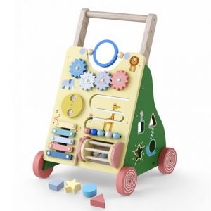 Trotteur en Bois pour B&eacute;b&eacute;, Trotteur &agrave; Pousser R&eacute;glable en Hauteur, Chariot de Marche avec Centre d'activit&eacute;s 10 en 1, Jouet d'&eacute;veil Id&eacute;al d&egrave;s 12 Mois, pour Gar&ccedil;ons et Filles (Mineresalso, neuf)