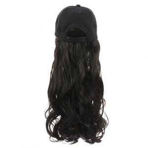 DEARMAMY Longs Cheveux Bouclés Sur Le Capuchon Perruque Frisée Perruque De Cheveux Ondulés Extensions De Cheveux Frange Perruque Ondulée Vague Perruque De Fête Fil Haute Température Noir (Liiane, neuf)