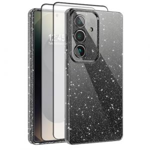 CaseLover Coque pour Samsung Galaxy A15 4G/A15 5G Glitter, Paillette Brillantes Coque avec 2 Pi&egrave;ces Protections d'&eacute;cran Mignon Silicone Shock-Absorption Sparkle Housse &Eacute;tui pour Samsung A15, Noir (CaseLover_Direct_Store, neuf)