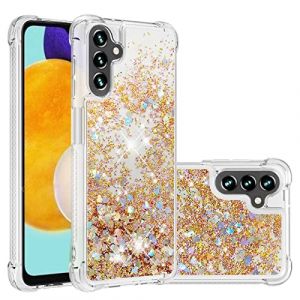 IMIRST Etui de T&eacute;l&eacute;phone Compatible avec Samsung A13 5G Bling Liquid Glitter Silicone Housse de Protection Anti-Choc Airbag Bumper Shell Galaxy A13 5G / M13 5G / A04 4G / A04s. YBW Love Gold (MRSTER, neuf)