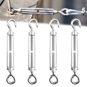 Lot de 4 Tendeur Cable Inox M6 Tendeur de C&acirc;ble M&eacute;tallique, R&eacute;glable Crochet de Ridoir et Oeil, Tendeur C&acirc;ble Filet&eacute;s en Acier Inoxydable pour Cordes &agrave; linge, Suspendre, Cable de Garde Corps (RENhailong, neuf)