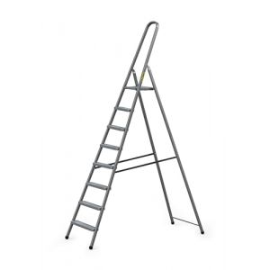 Drabest Home Échelle en Acier avec Finition Revêtement en Poudre et Plateforme – Escabeau 8 Marches avec Plateforme – Escabeau Léger – Échelle Pliable pour la Maison – 125 Kg – 55x243x8cm (DRABEST, neuf)