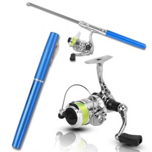 Mini-Ensemble Canne à Pêche et Moulinet en Forme de Stylo, Canne à Pêche Portable Forme de Mini Stylo Canne à Pêche Rétractable de Poche avec Moulinet pour Eau Douce Salée Pêche (Bleu) (Latina.e, neuf)