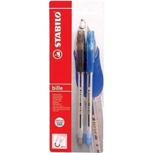 Lot de 2 stylos &agrave; bille &agrave; bille avec bouchon Bille 508 Stabilo - Bleu + Noir (GLOBAL DISTRIBUTIONS, neuf)
