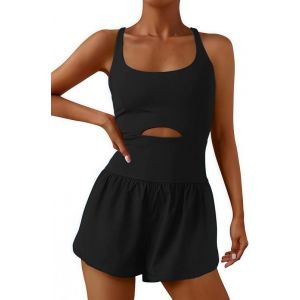 Sukiglam Combinaison Femme Été Sans Manches Courte Combishort Moulante Sport Col Carré Une Pièce Jumpsuit Sexy Dos Croisé Cutout Combinaisons Salopette Short Avec Poches pour Entraînement Yoga (Sukiglam Store, neuf)