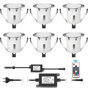 DarisingSun 6 Kit Spots Extérieur Encastrable LED pour Terrasse Enterré Plafonnier,LED Encastrable 0.1W~0.3W IP67 DC12V Etanche,Lampe Extérieur Pour Chemin,Escalier,Piscine,Cour,Salle de Bain RGB (DarisingSun, neuf)